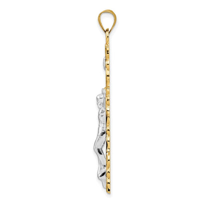 14K Bicolor Gold Polierter Massiver INRI-Kruzifix-Anhänger