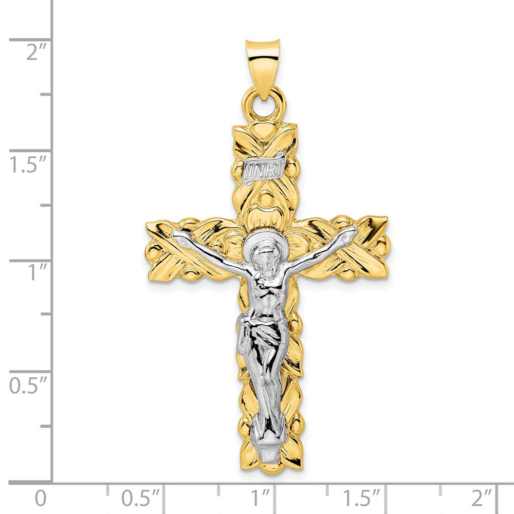 14K Bicolor Gold Polierter Massiver INRI-Kruzifix-Anhänger