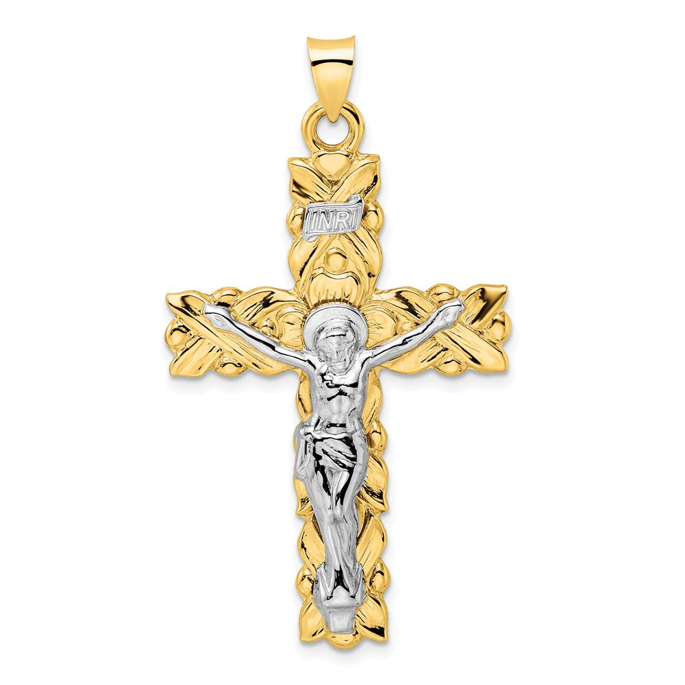 14K Bicolor Gold Polierter Massiver INRI-Kruzifix-Anhänger