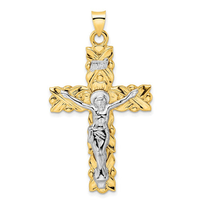 14K Bicolor Gold Polierter Massiver INRI-Kruzifix-Anhänger