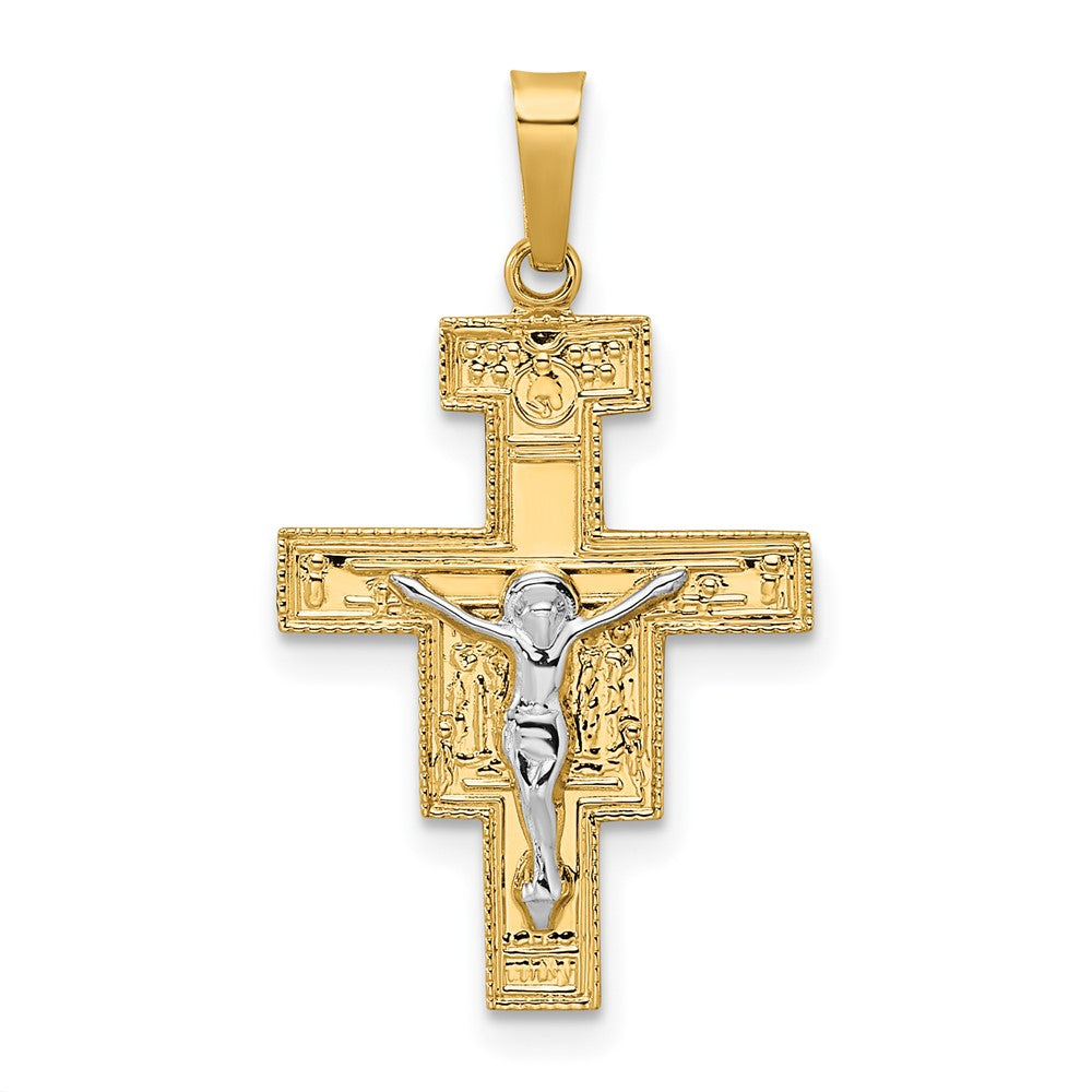 14K Bicolor-Gold Massiver Kruzifix-Anhänger