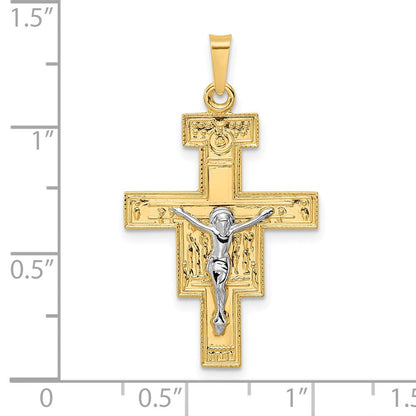 14K Bicolor Gold Massiv-Kruzifix-Anhänger