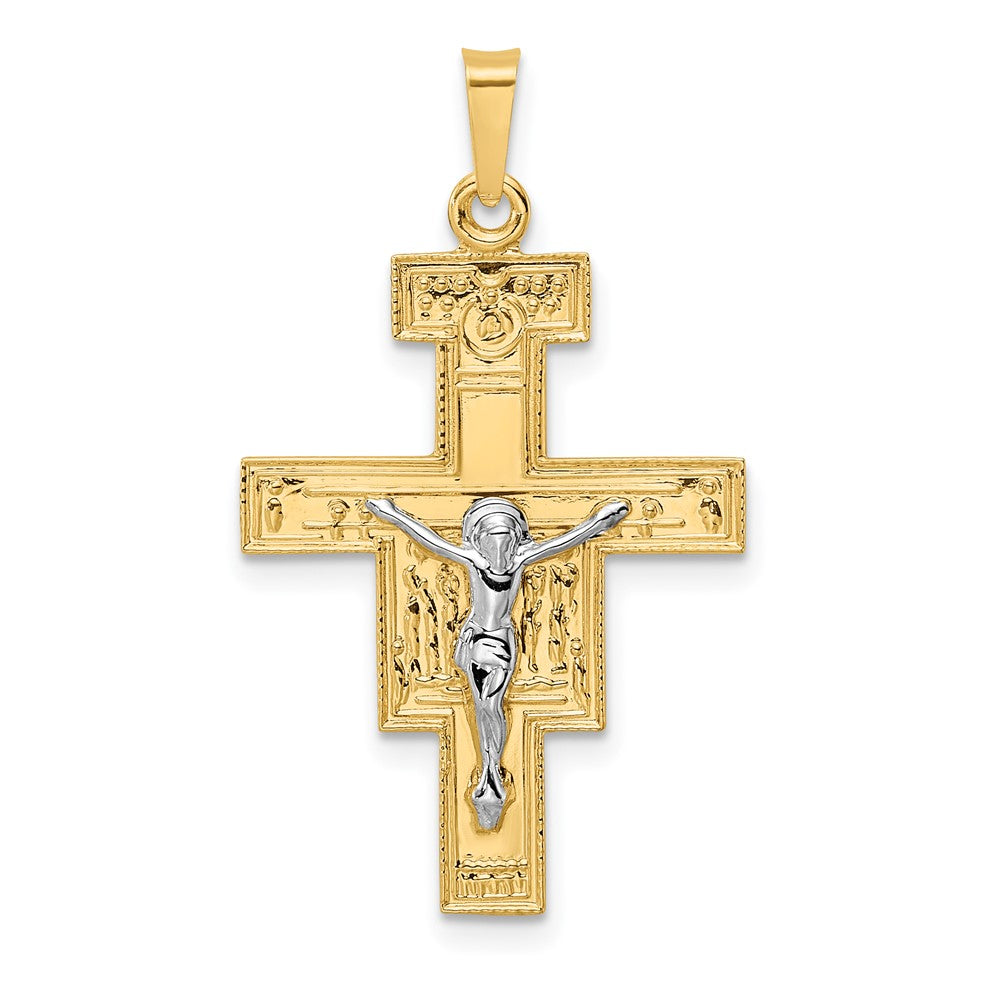 14K Bicolor Gold Massiv-Kruzifix-Anhänger