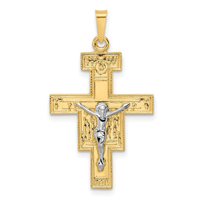 14K Bicolor Gold Massiv-Kruzifix-Anhänger