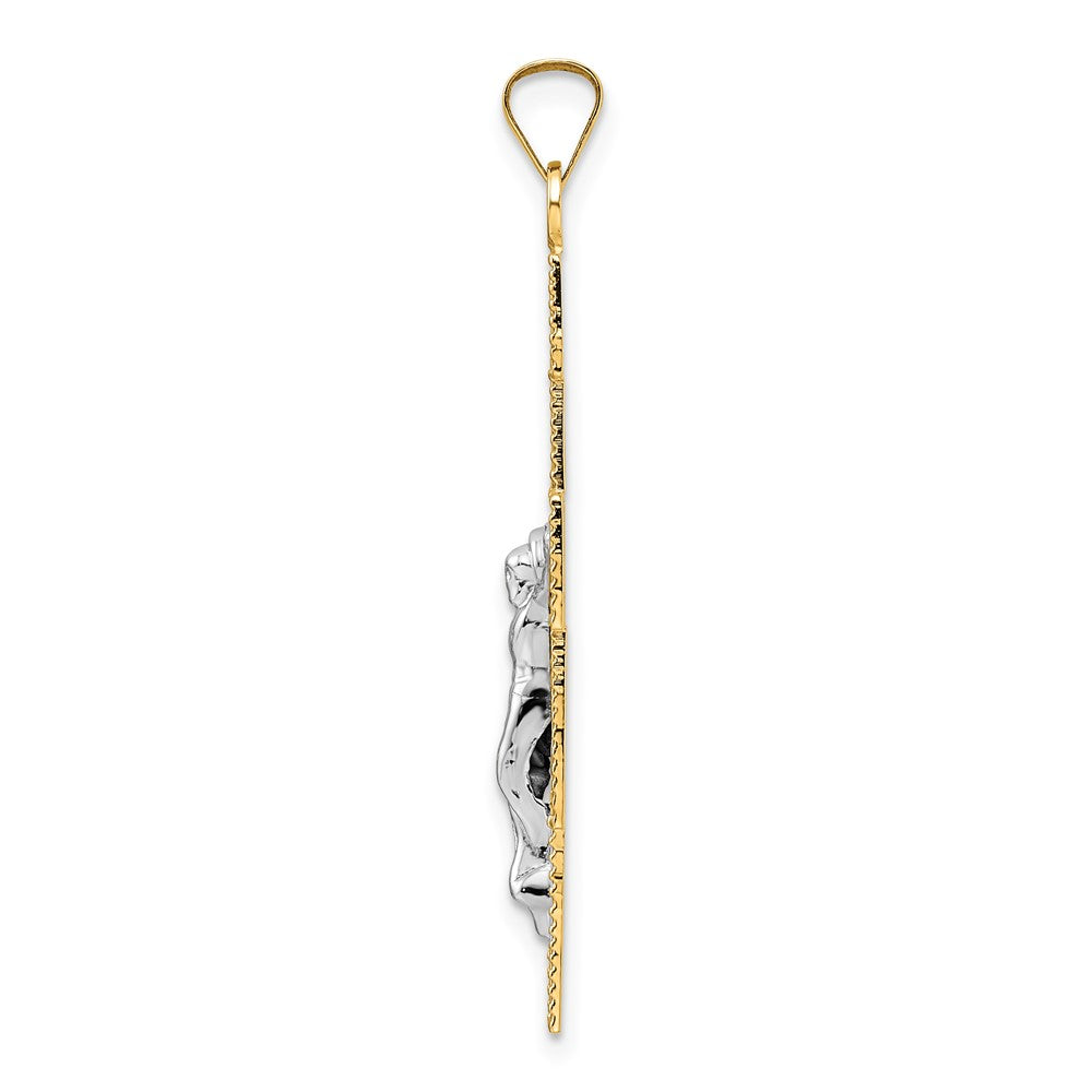 14K Bicolor Gold Polierter Fantasie-Kreuz-Anhänger, massiv