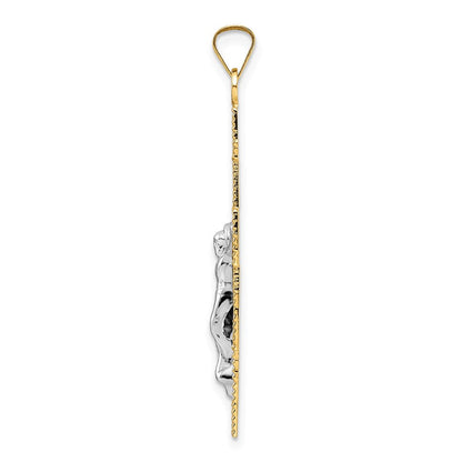 14K Bicolor Gold Polierter Fantasie-Kreuz-Anhänger, massiv