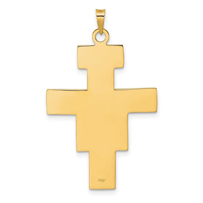 14K Bicolor Gold Polierter Fantasie-Kreuz-Anhänger, massiv