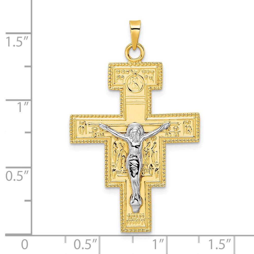14K Bicolor Gold Polierter Fantasie-Kreuz-Anhänger, massiv