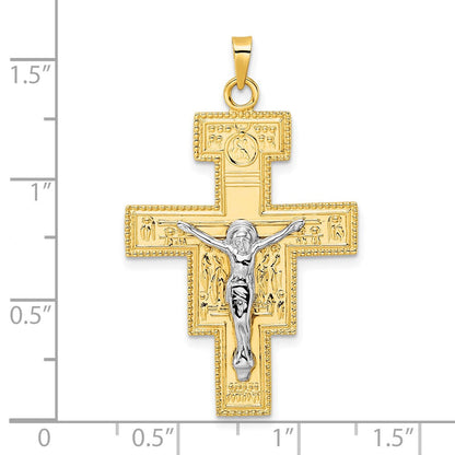 14K Bicolor Gold Polierter Fantasie-Kreuz-Anhänger, massiv
