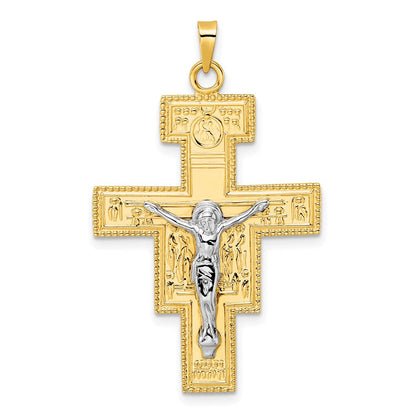 14K Bicolor Gold Polierter Fantasie-Kreuz-Anhänger, massiv