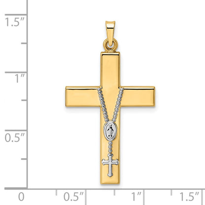 14K Bicolor 14K Bicolor Poliert Hohl Rosenkranz Kreuz Anhänger