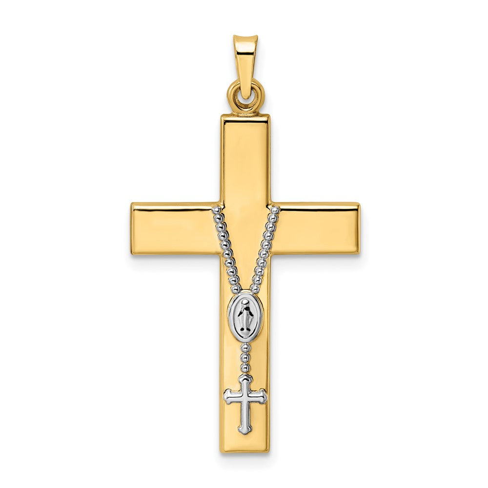 14K Bicolor 14K Bicolor Poliert Hohl Rosenkranz Kreuz Anhänger