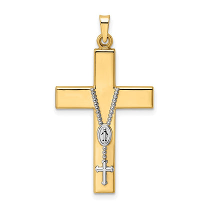 14K Bicolor 14K Bicolor Poliert Hohl Rosenkranz Kreuz Anhänger