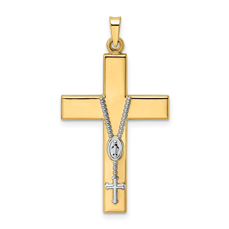 14K Bicolor 14K Bicolor Poliert Hohl Rosenkranz Kreuz Anhänger