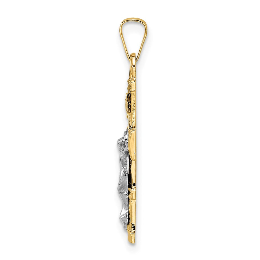 14K Bicolor Gold Polierter Massiver INRI-Kruzifix-Anhänger