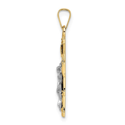 14K Bicolor Gold Polierter Massiver INRI-Kruzifix-Anhänger