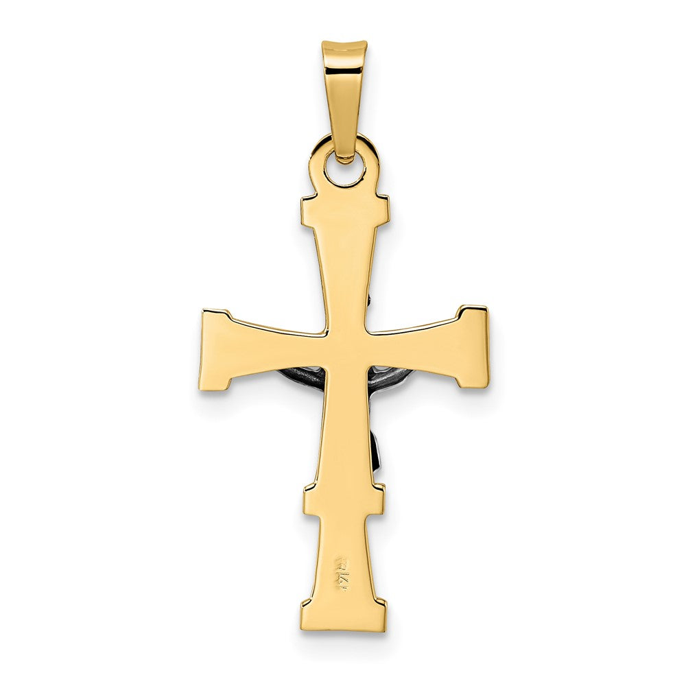 14K Bicolor Gold Polierter Massiver INRI-Kruzifix-Anhänger