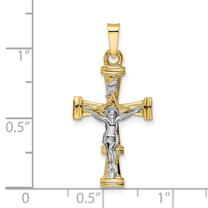 14K Bicolor Gold Polierter Massiver INRI-Kruzifix-Anhänger