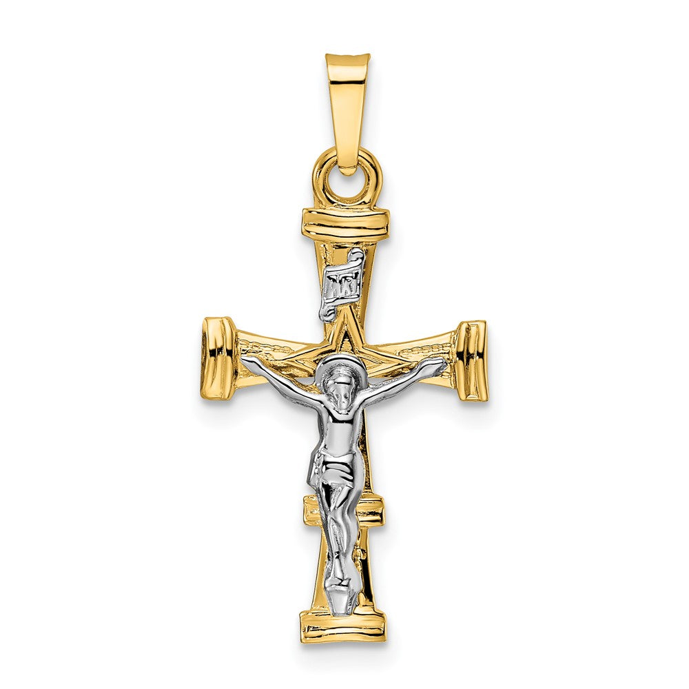 14K Bicolor Gold Polierter Massiver INRI-Kruzifix-Anhänger