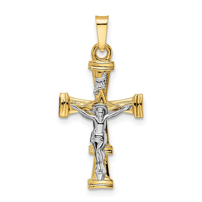 14K Bicolor Gold Polierter Massiver INRI-Kruzifix-Anhänger