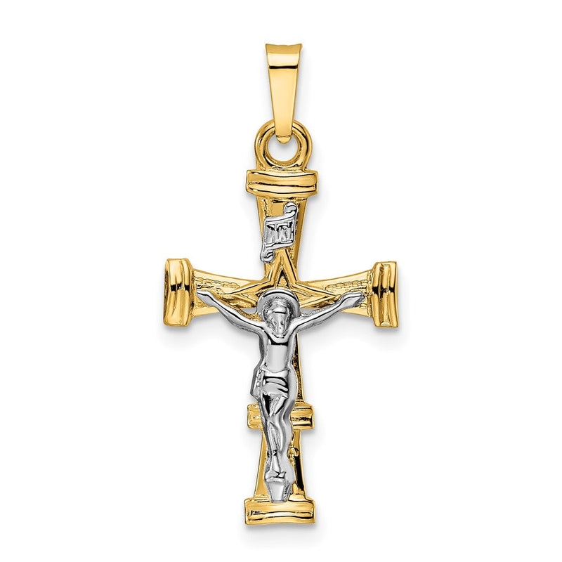14K Bicolor Gold Polierter Massiver INRI-Kruzifix-Anhänger