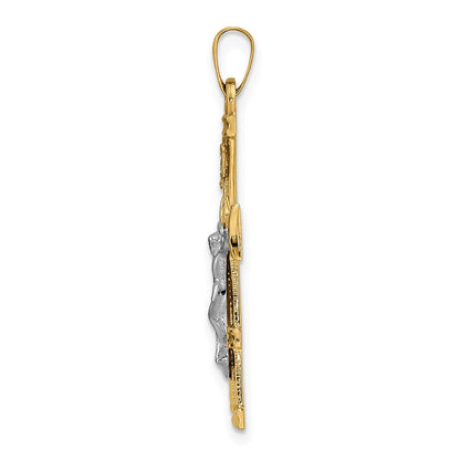 14K Bicolor Gold Polierter Massiver INRI-Kruzifix-Anhänger