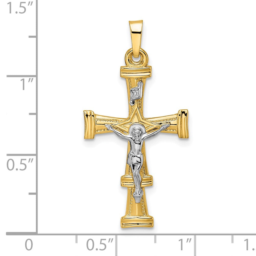 14K Bicolor Gold Polierter Massiver INRI-Kruzifix-Anhänger