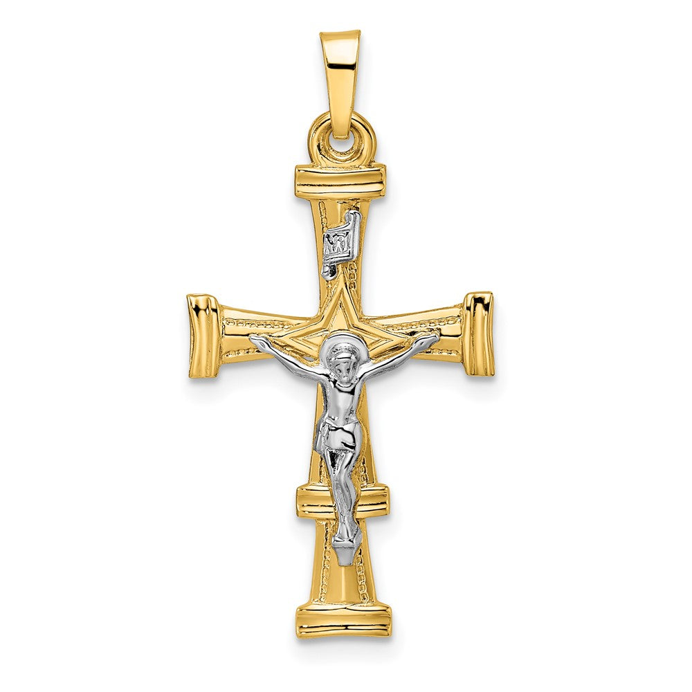 14K Bicolor Gold Polierter Massiver INRI-Kruzifix-Anhänger
