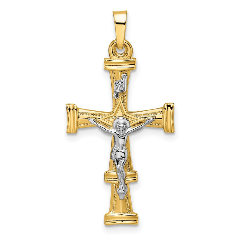 14K Bicolor Gold Polierter Massiver INRI-Kruzifix-Anhänger