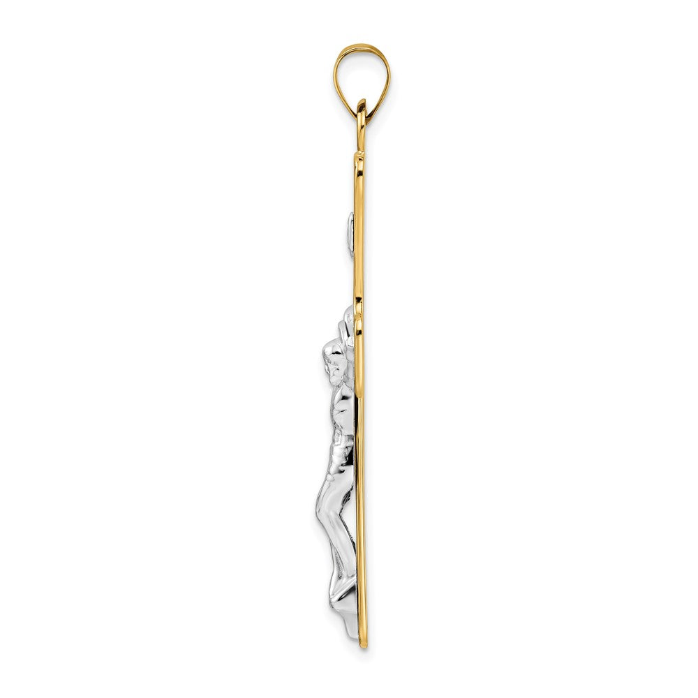 14K Bicolor Gold polierter massiver INRI-Kruzifix-Anhänger