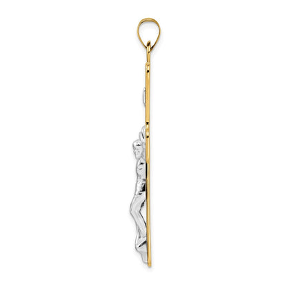 14K Bicolor Gold polierter massiver INRI-Kruzifix-Anhänger