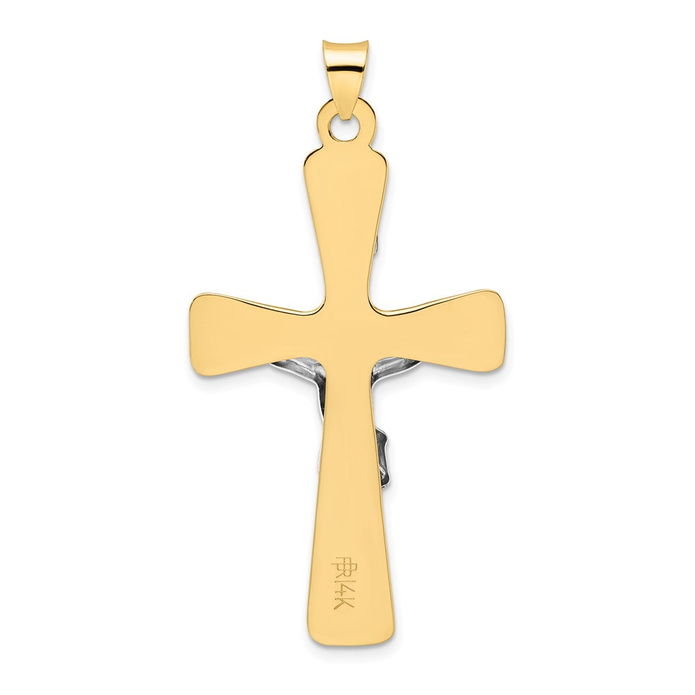 14K Bicolor Gold polierter massiver INRI-Kruzifix-Anhänger