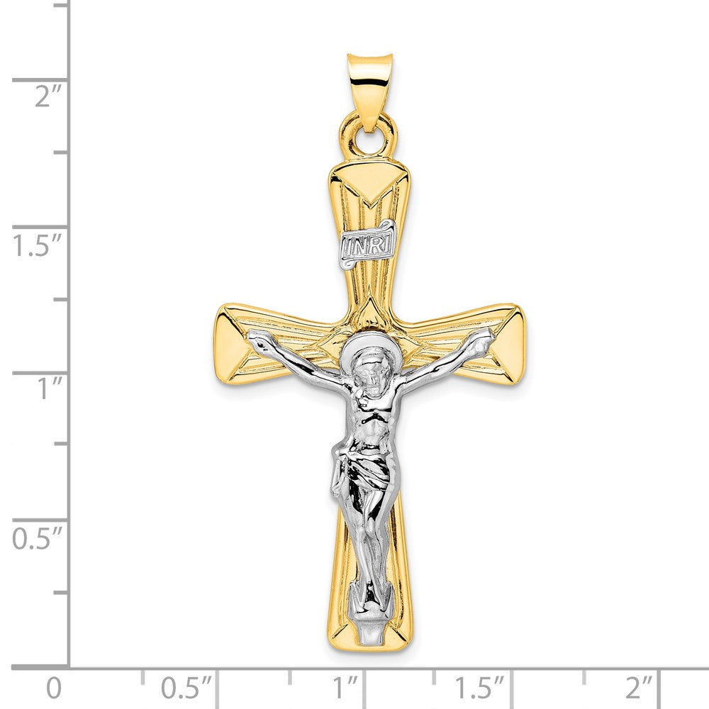 14K Bicolor Gold polierter massiver INRI-Kruzifix-Anhänger