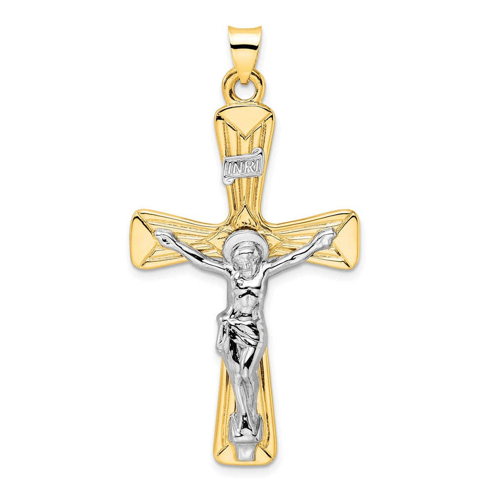 14K Bicolor Gold polierter massiver INRI-Kruzifix-Anhänger