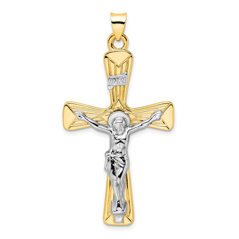 14K Bicolor Gold polierter massiver INRI-Kruzifix-Anhänger