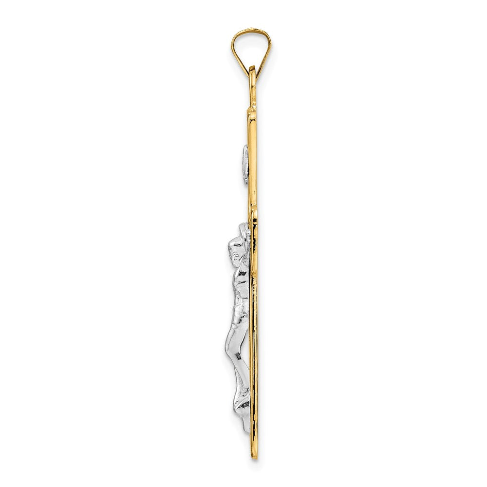 14K Bicolor-Gold Polierter Massiver INRI-Kruzifix-Anhänger