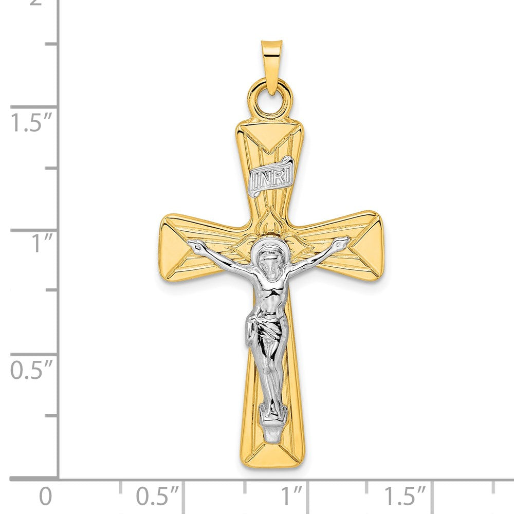 14K Bicolor-Gold Polierter Massiver INRI-Kruzifix-Anhänger