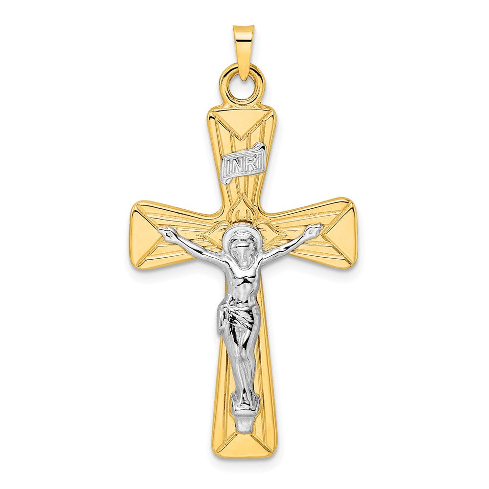 14K Bicolor-Gold Polierter Massiver INRI-Kruzifix-Anhänger