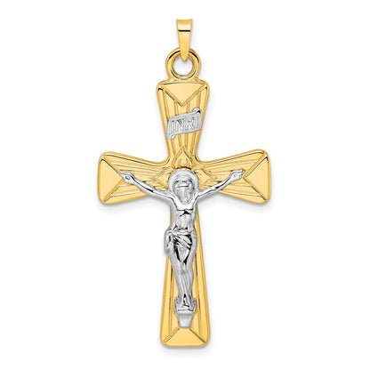 14K Bicolor-Gold Polierter Massiver INRI-Kruzifix-Anhänger