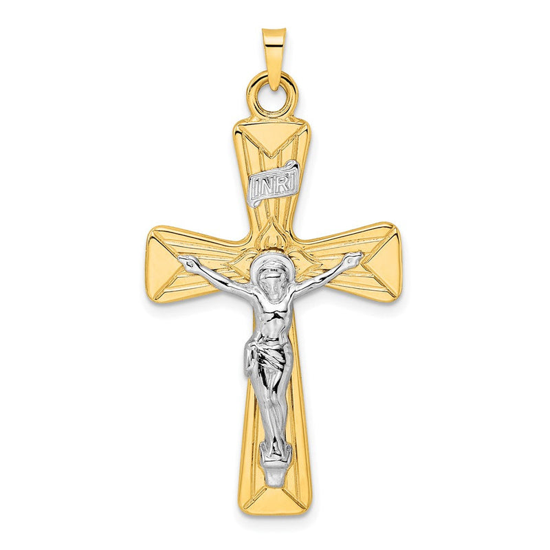 14K Bicolor-Gold Polierter Massiver INRI-Kruzifix-Anhänger