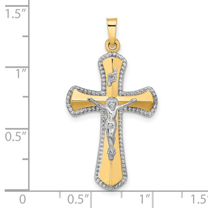 14K Bicolor 14K Bicolor und Weiß Rhodium Hohl Inri Kruzifix Anhänger