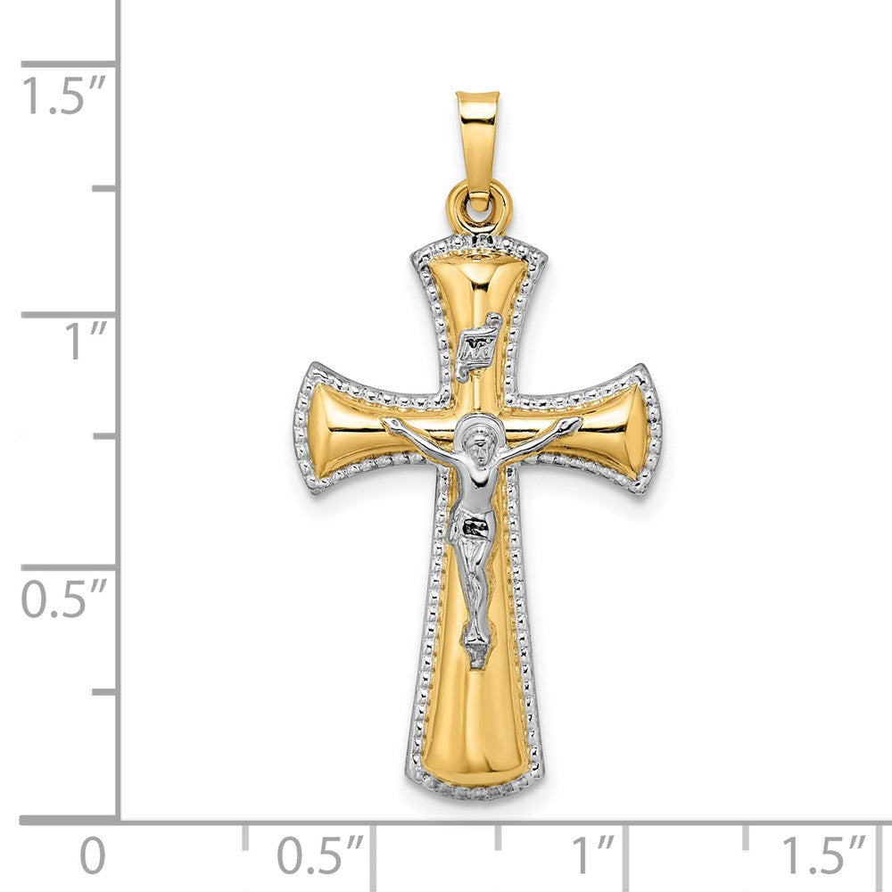 14K Bicolor 14K Bicolor und Weiß Rhodium Hohl Inri Kruzifix Anhänger
