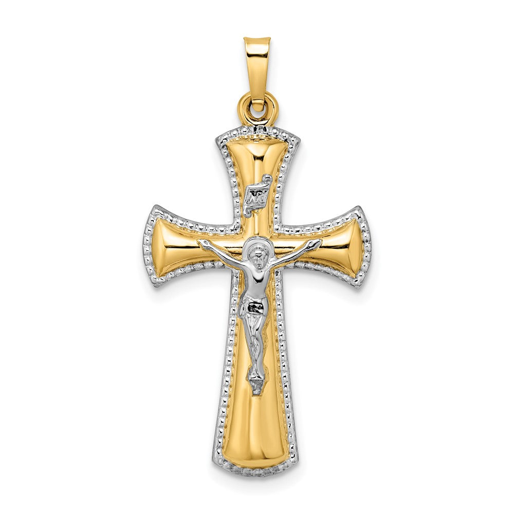 14K Bicolor 14K Bicolor und Weiß Rhodium Hohl Inri Kruzifix Anhänger