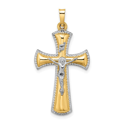 14K Bicolor 14K Bicolor und Weiß Rhodium Hohl Inri Kruzifix Anhänger
