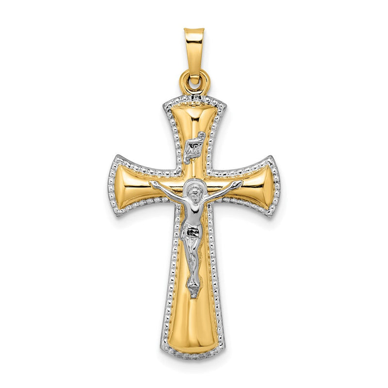 14K Bicolor 14K Bicolor und Weiß Rhodium Hohl Inri Kruzifix Anhänger