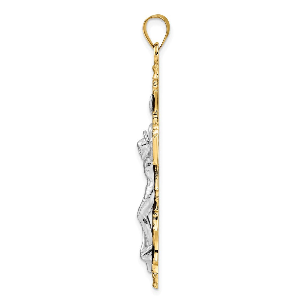 14K Bicolor-Gold massiver INRI-Kruzifix-Anhänger