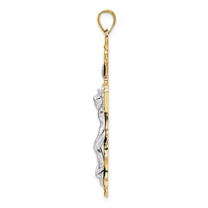 14K Bicolor-Gold massiver INRI-Kruzifix-Anhänger
