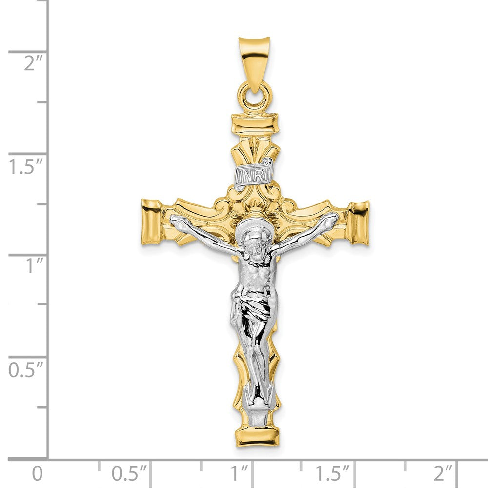 14K Bicolor-Gold massiver INRI-Kruzifix-Anhänger