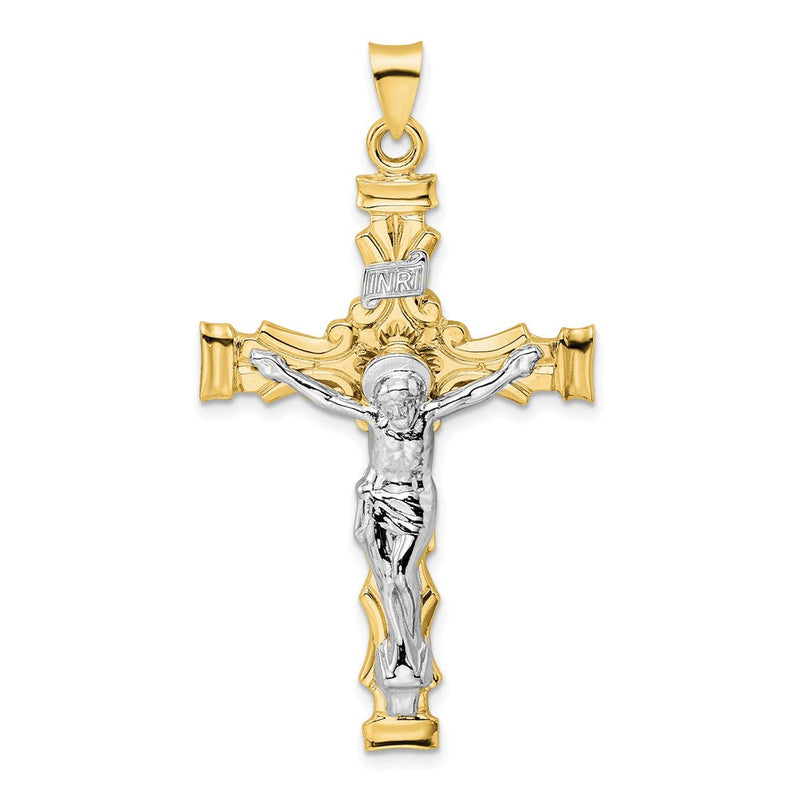 14K Bicolor-Gold massiver INRI-Kruzifix-Anhänger