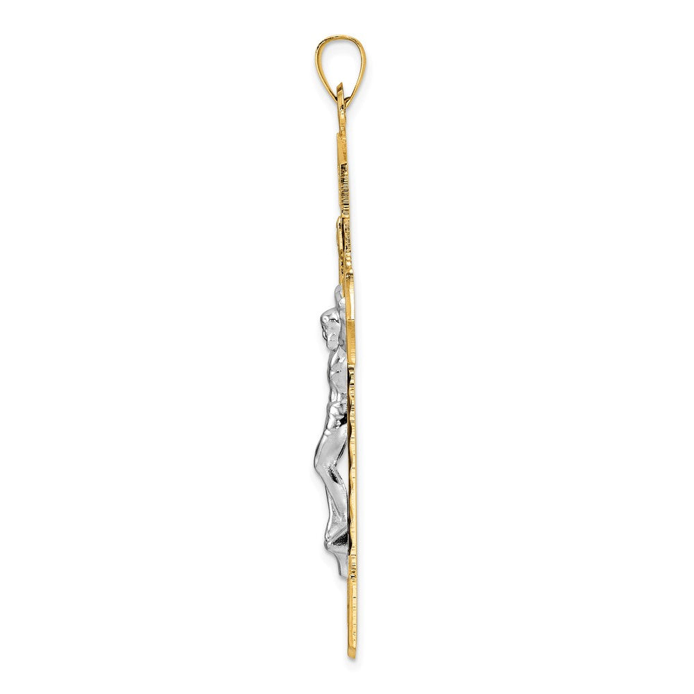 14K Bicolor Gold Polierter Massiver INRI Kruzifix-Anhänger